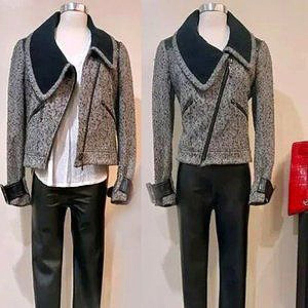 💋STUNNING💋 Vintage Tweed & Leather Asymmetrical Draped Collar Jacket